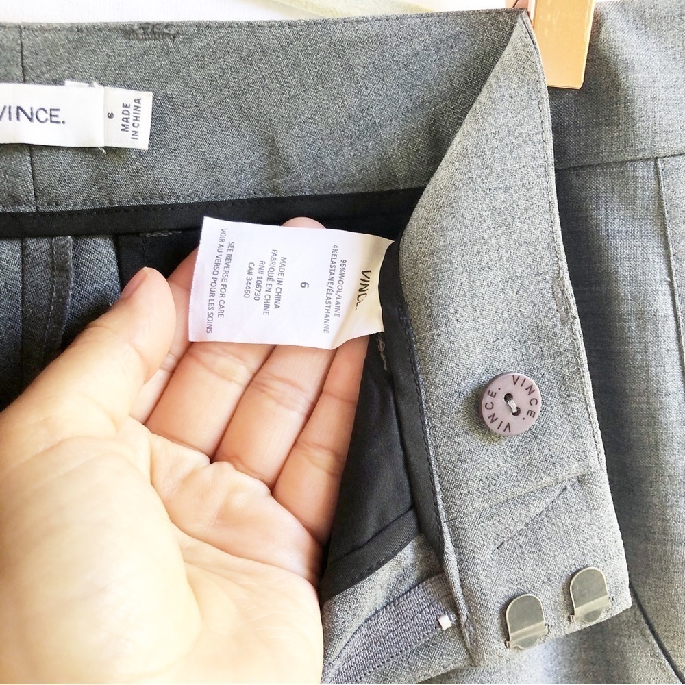 VINCE | SIDE STRAPPING PANTS IN HEATHER GRAY WOOL SIZE 6 - Picture 10 of 12